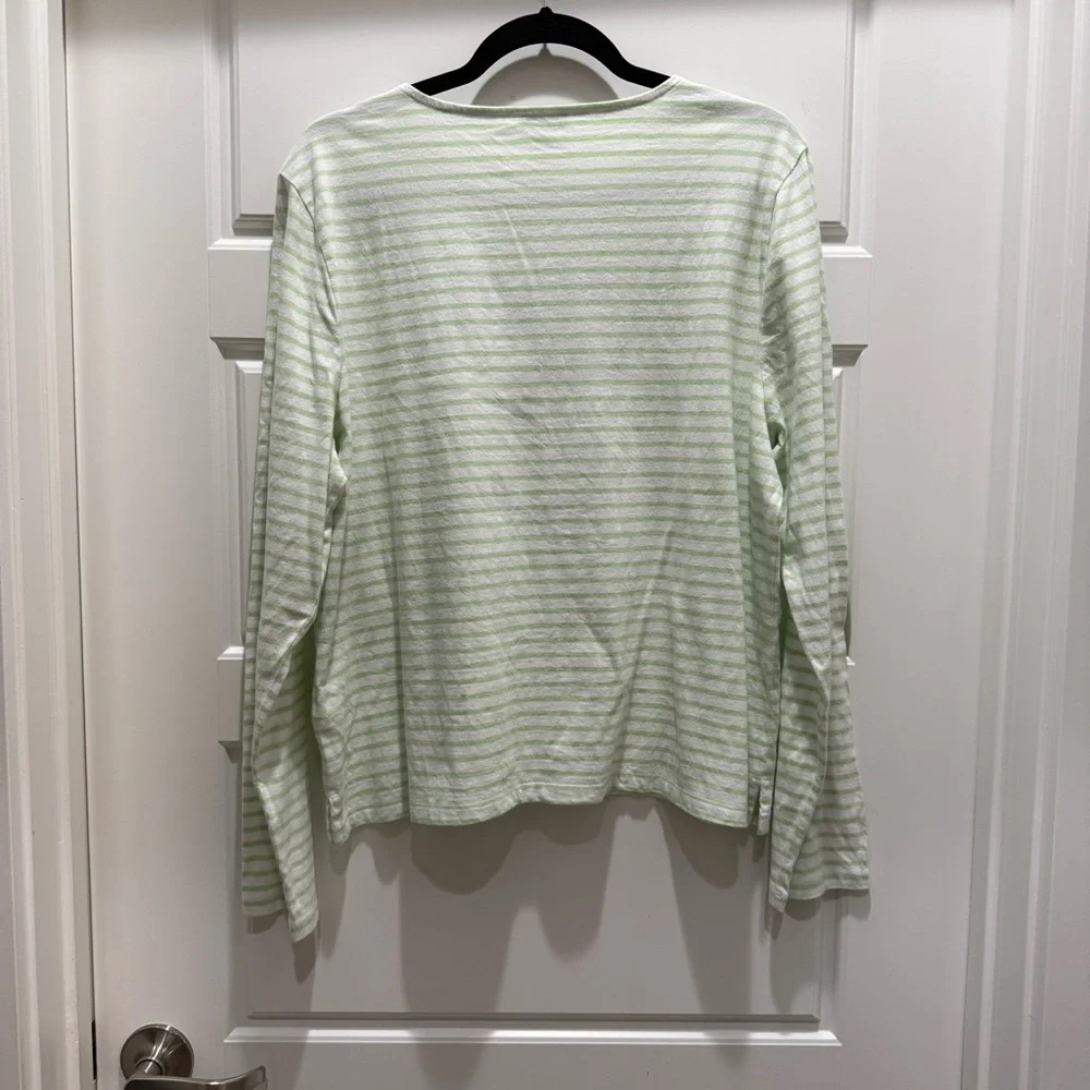 Talbots Green and White Stripe C’est La Vie Sea Crewneck Tee XL Nautical Beach - Picture 6 of 6